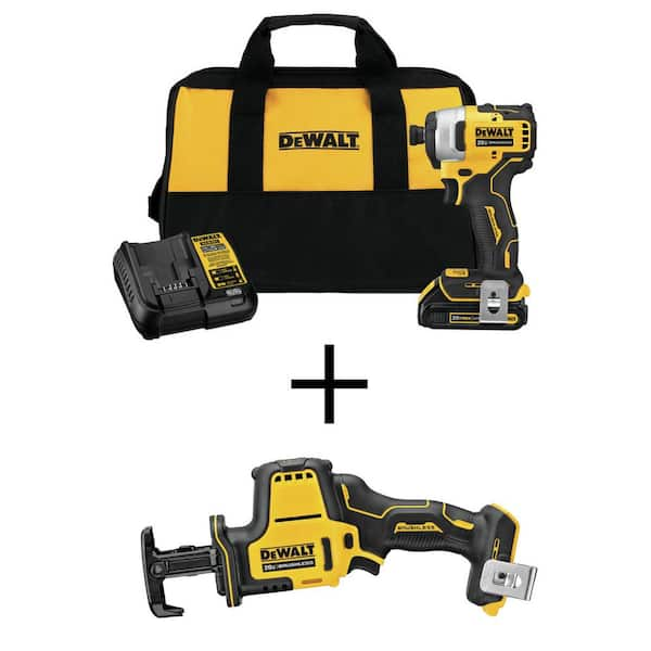 DEWALT ATOMIC 20V MAX Li-Ion Brushless Cordless Compact 1/4 in. Impact Driver Kit and 20V Compact Recip Saw