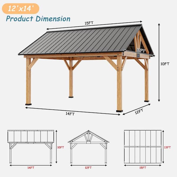 JOYSIDE 15 ft. x 13 ft. Outdoor Patio Solid Cedar Wood