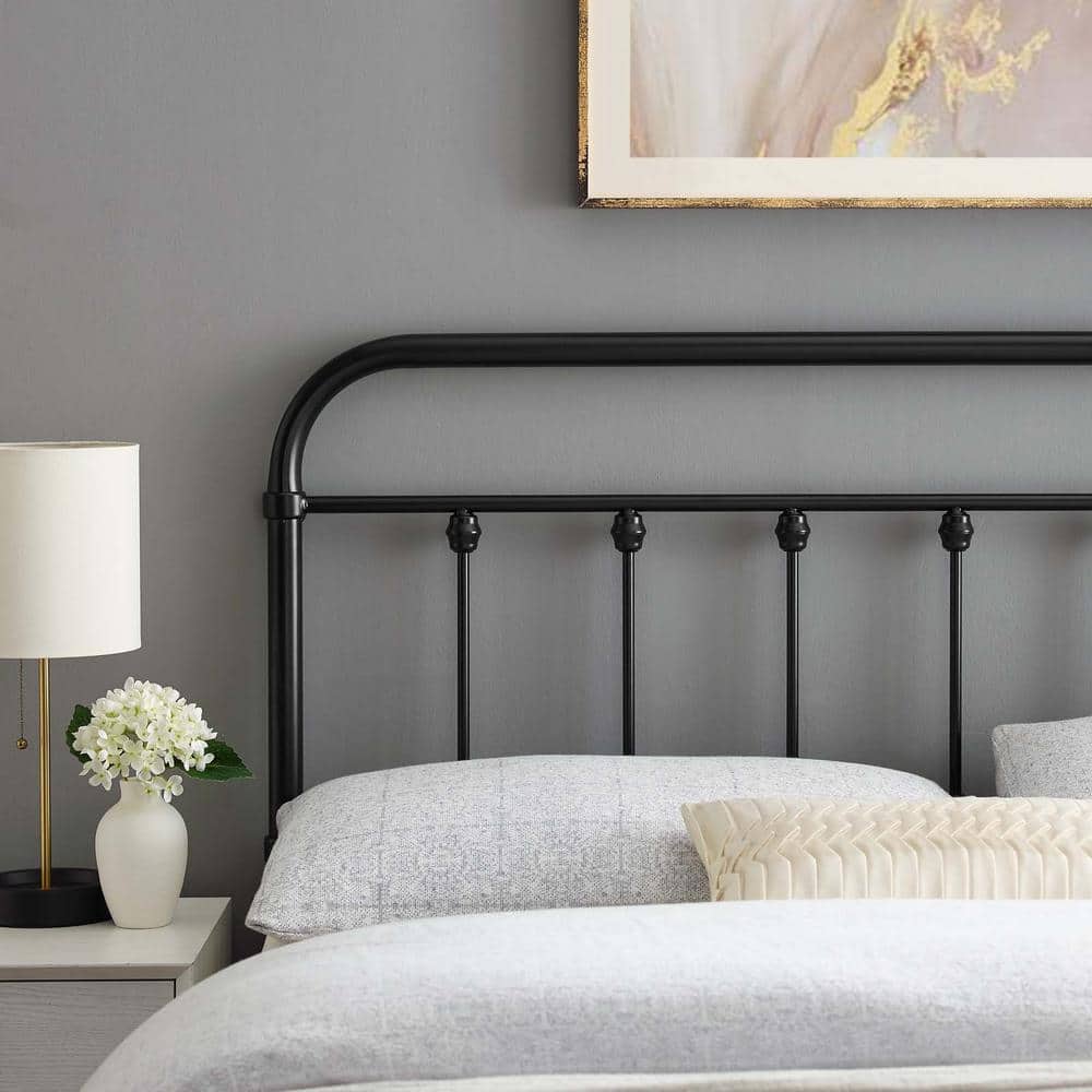 Black Powder-Coated Iron Queen Open-Frame Headboard