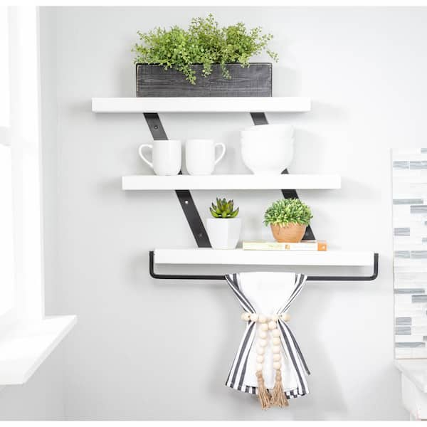 3 tier floating shelf with towel bar