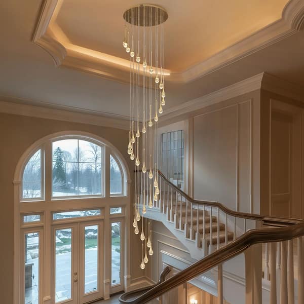 36 light Modern Gold integrated LED Crystal Chandelier for Entryway Foyer, Large Ceiling Fixture for High Ceilings