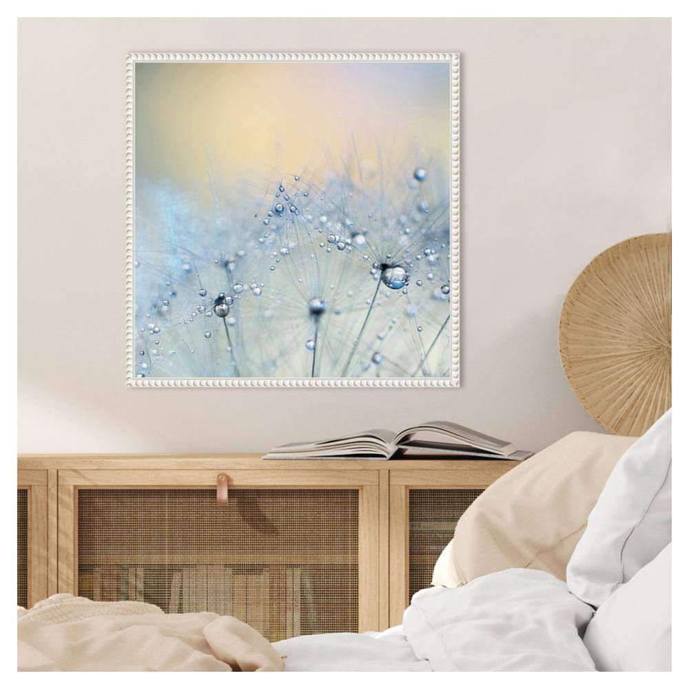 Ice Blue Dandelion Macro Canvas Print with White Floater Frame