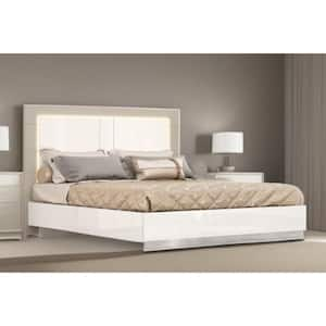 White Composite Frame Queen Panel Bed with Upholstered