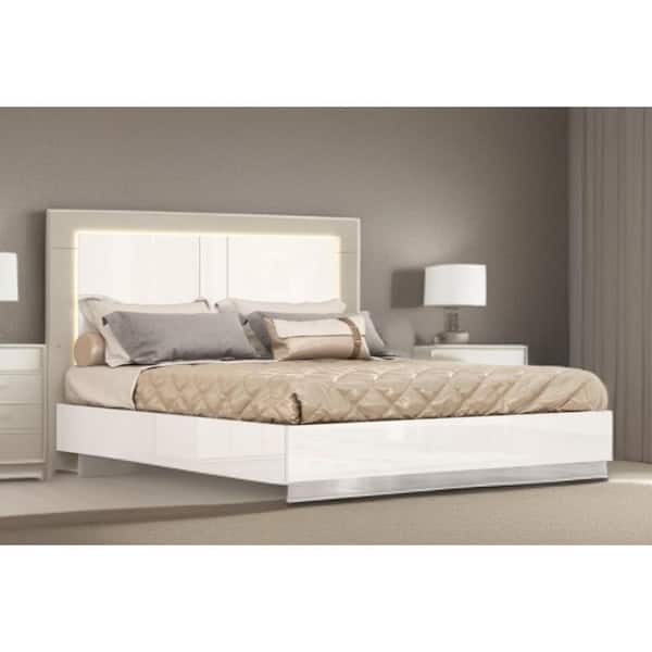 HomeRoots White Composite Frame Queen Panel Bed with Upholstered