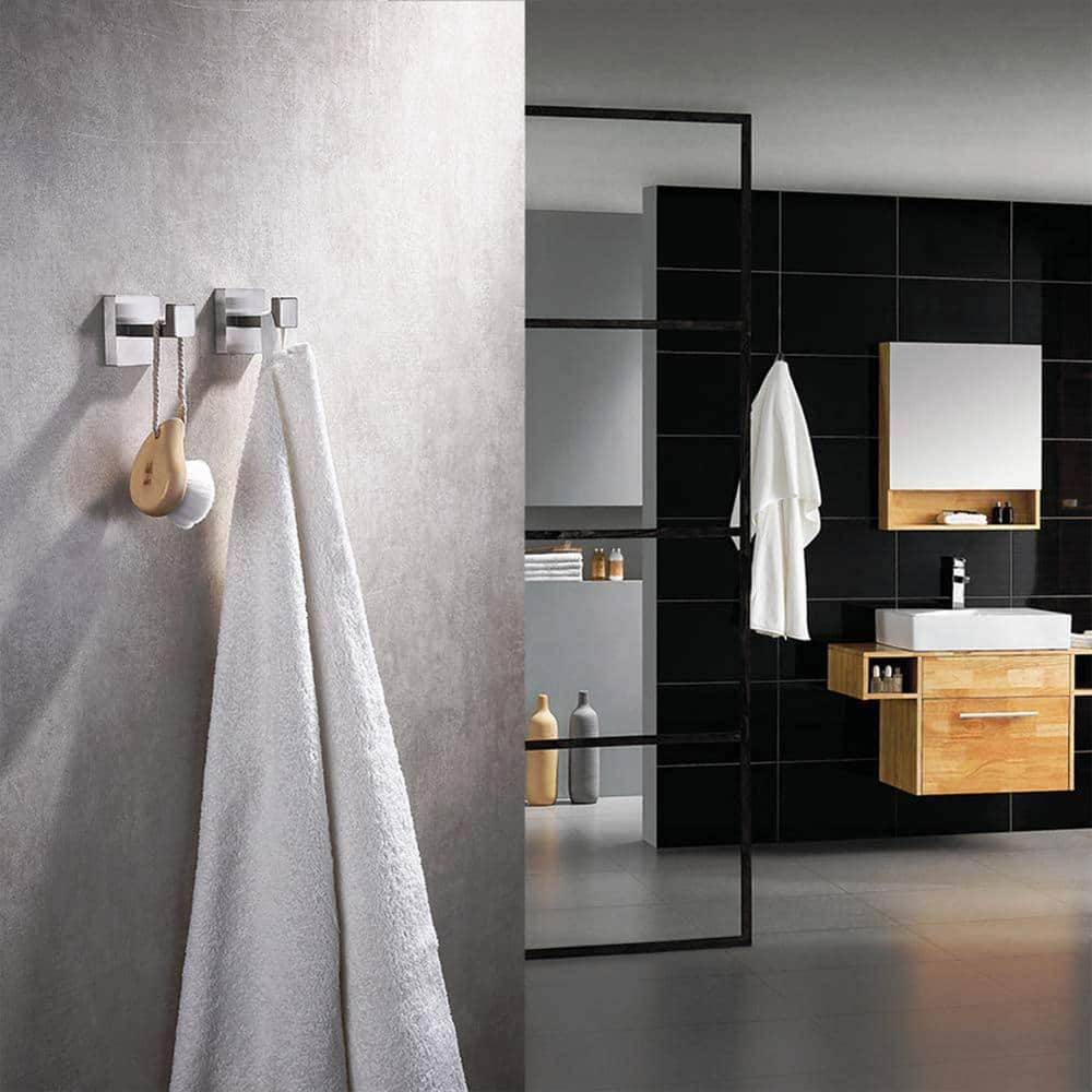 Stainless Steel Brushed Nickel Square J-Hook Towel Hooks, 4-Pack