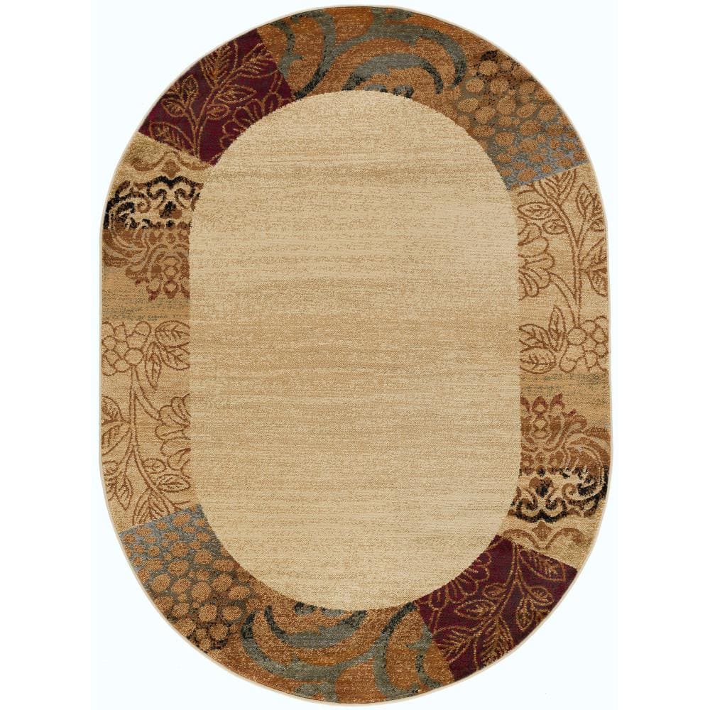 Tayse Rugs Elegance Floral Beige 5 ft. x 8ft. Oval Indoor Area Rug 5202