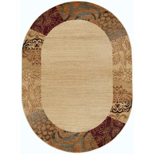 Elegance Floral Beige 7 ft. x 10ft. Oval Indoor Area Rug