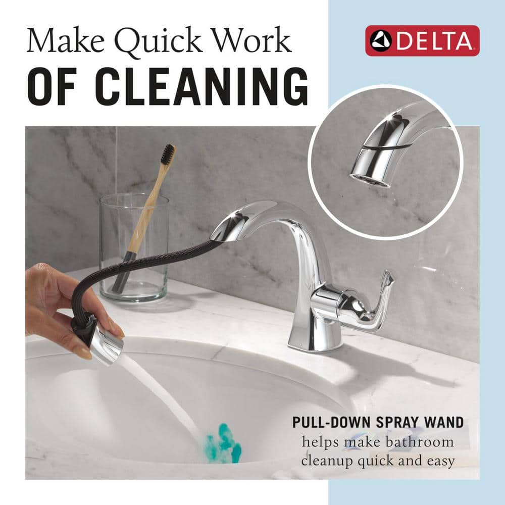 Chrome Single Handle Pull-Down Bathroom Faucet with Brass Handle