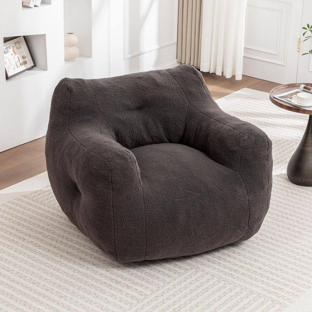 Modern Dark Gray Teddy Polyester Stuffed High Density Foam Bean Bag Chair With Armrests price history on PriceWatchPro
