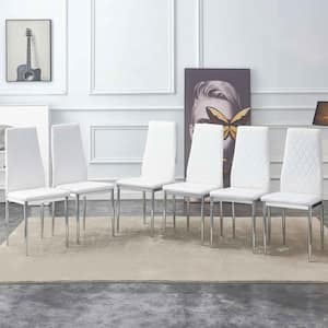 Modern White PU Leather Seat Dining Chairs Set of 6 for Kitchen, Living, Dining Room