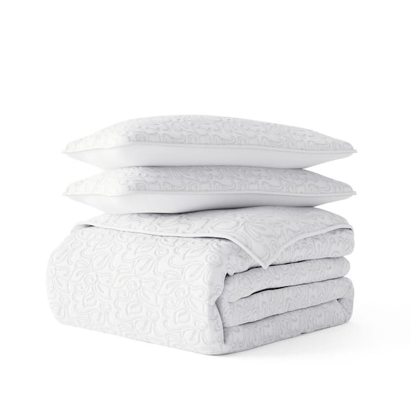 All Season 3-Pcs Floral Stitch Microfiber Quilt Set with Shams