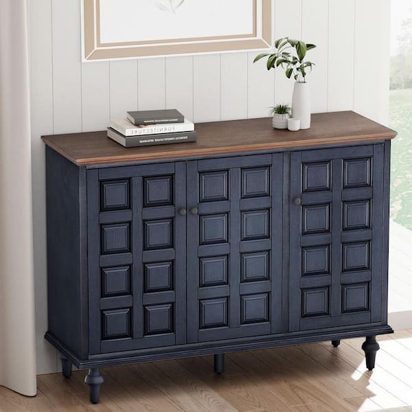 FUIN Retro Black 34.65 in. H Storage Cabinet with Plaid Pattern