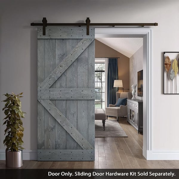 36 in. x 84 in. K Series Gray DIY Knotty Pine Wood Interior Sliding Barn Door Slab