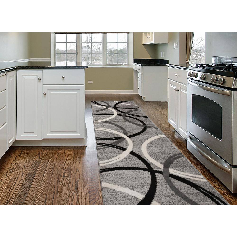 Gray Abstract Circles Design Runner Rug 26 in x 120 in