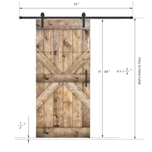 Mid X Series 38 in. x 84 in. Fully Set Up Dark Walnut Finished Pine Wood Sliding Barn Door With Hardware Kit