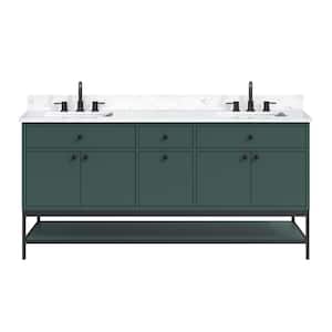 Paisley 72 in. W x 22 in. D x 35 in. H Double Sinks Bath Vanity in Everglade Green with Cala White Engineered Stone Top