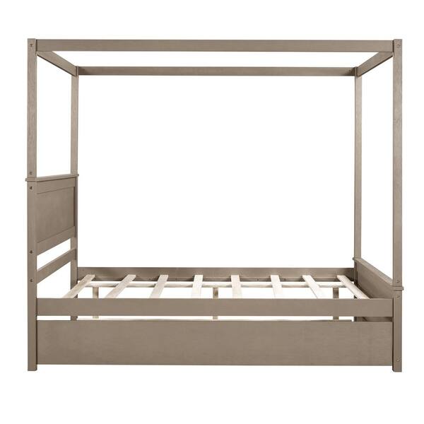 STICKON 79.5 in. W Brown Wood Frame Full Canopy Platform Bed with Trundle