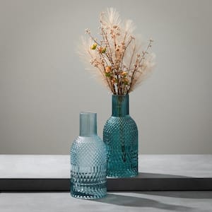 10 in. Turquoise Blue Faceted Bottle Vases (Set Of 2)