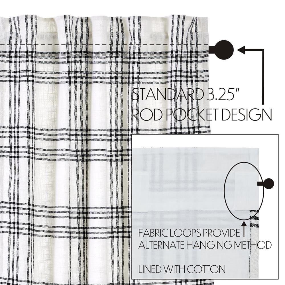 Black and White Plaid Cotton Rod Pocket Valance, 60" Width