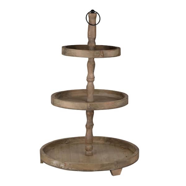 A & B Home Woodruff ThreeTier Round Serving Weathered Natural Tray
