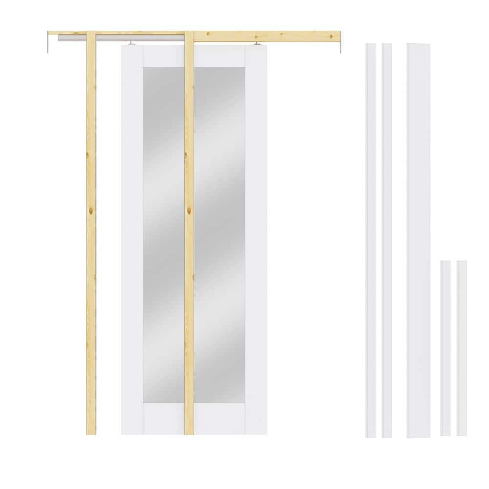 30 in. x 80 in. White Primed Wood 1-Lite Mirrored Glass Sliding Pocket Door with Door Frame, Jamb and Hardware Kit price history on PriceWatchPro
