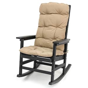 Poly Lumber Plastic Outdoor Rocking Chair with Cushion, All-Weather Resistant, Heavy Duty 700 lbs., Black