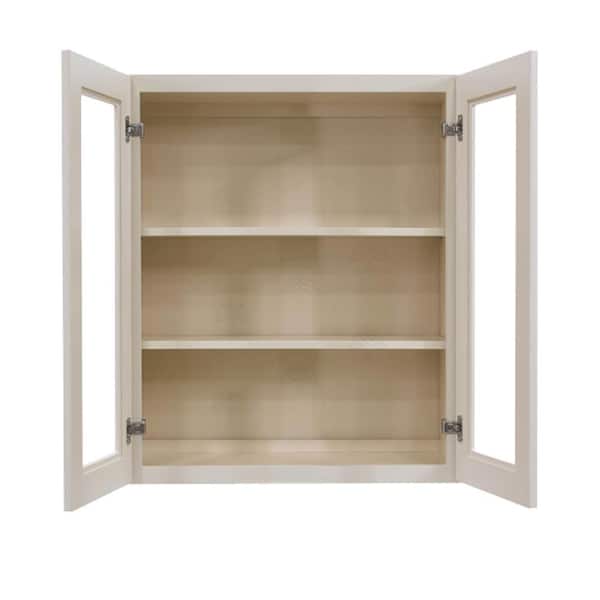 Princeton Assembled 27 in. x 30 in. x 12 in. Wall Mullion Door Cabinet with 2 Doors 2 Shelves in Creamy White Glazed