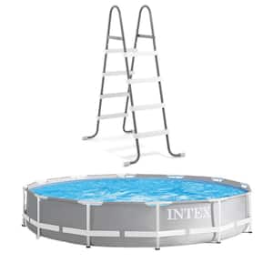 Round 12 ft. Prism Frame Above Ground Swimming Pool Bundled with Above Ground Ladder 30 in. H