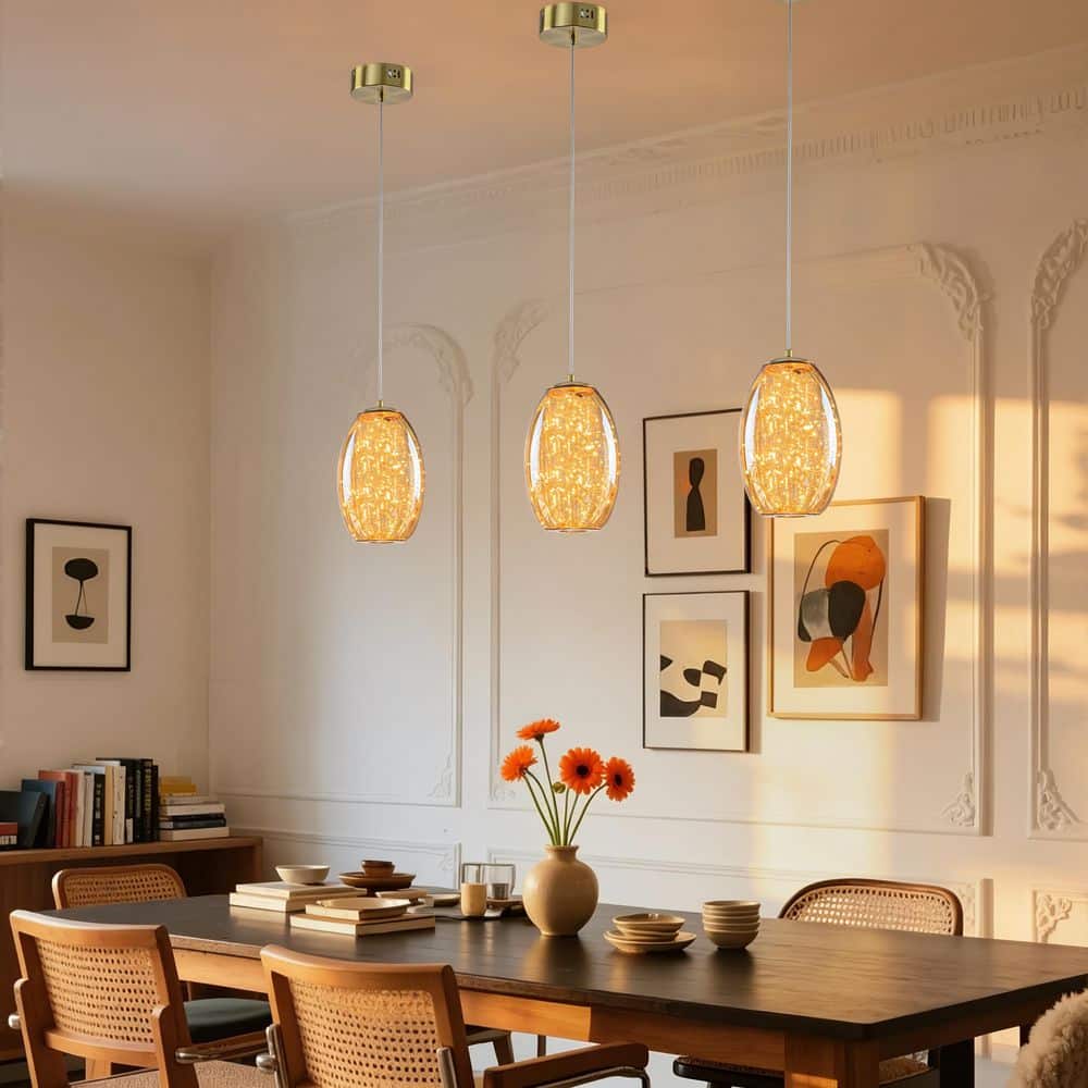 1-Light Modern Gold LED Amber Glass Mini Pendant Light,Adjustable Hanging Light Fixture for Kitchen Island Dining Room price history on PriceWatchPro
