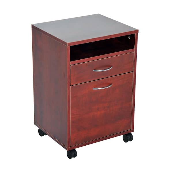 HOMCOM 15.7 in. Brown Rectangular Wood End Table with Wheels and Locking Drawer
