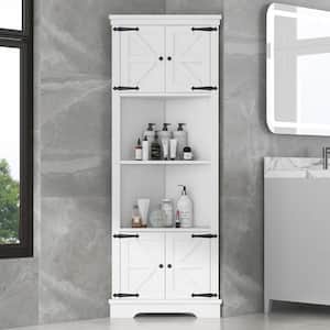 Farmhouse 26 in. W x 19 in. D x 67 in. H Tall White Linen Cabinet with Doors and Adjustable Shelves