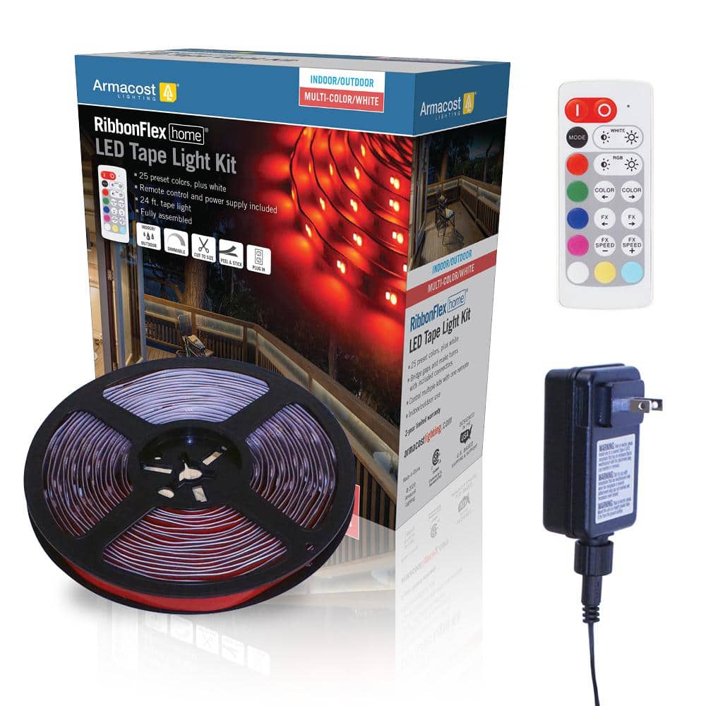 Berekening Stewart Island Extreem Armacost Lighting RibbonFlex Home 24 ft. RGB+W Indoor/Outdoor LED Tape  Light Kit 624340 - The Home Depot