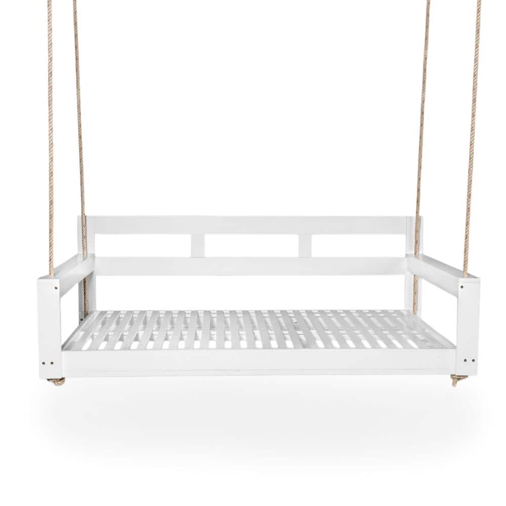 White 2-Person Acacia Wood Porch Swing Bed with High Back and Armrests and 118 in. Hemp Ropes price history on PriceWatchPro