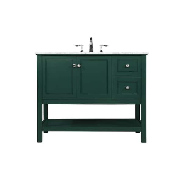 Unbranded Simply Living 42 in. W x 22 in. D x 34 in. H Bath Vanity in Green with Carrara White Marble Top
