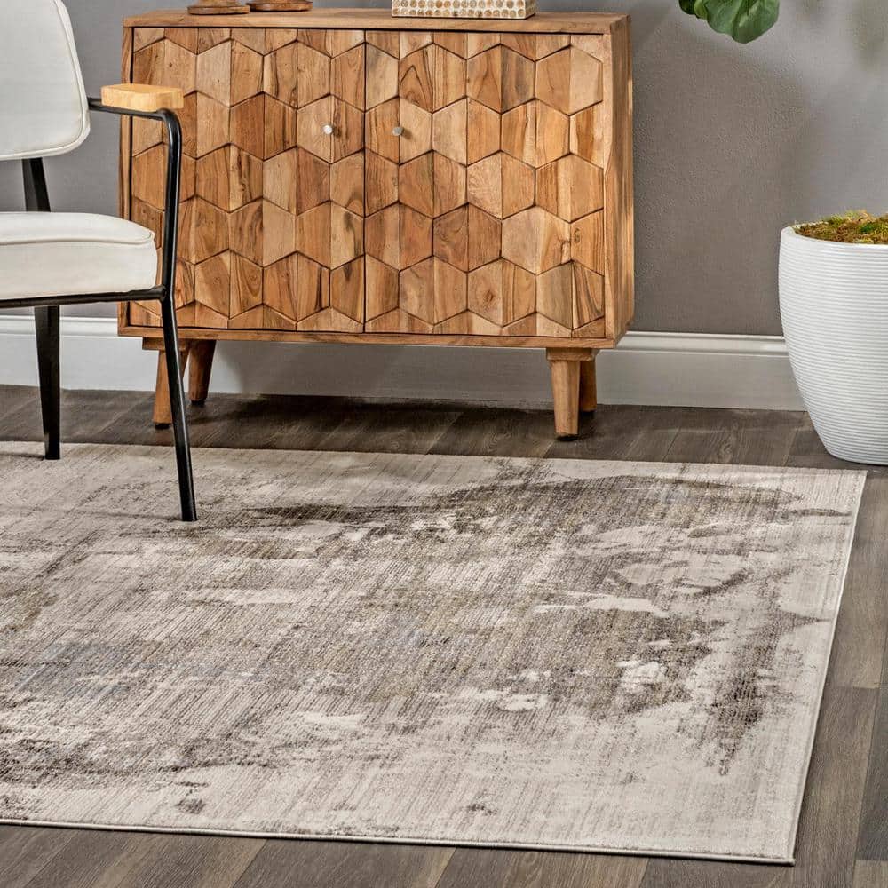 Light Brown Abstract Reversible Synthetic Area Rug