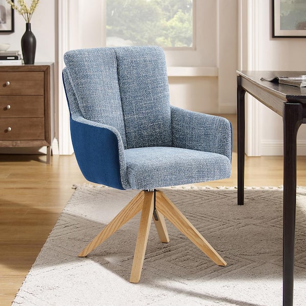 Art Leon Arthur Blue Fabric Swivel Accent Arm Chair with Wood Legs