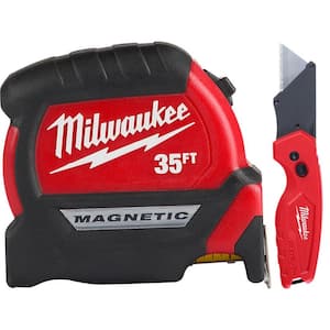 35 ft. x 1 in. Compact Magnetic Tape Measure with 15 ft. Reach and FASTBACK Compact Folding Utility Knife