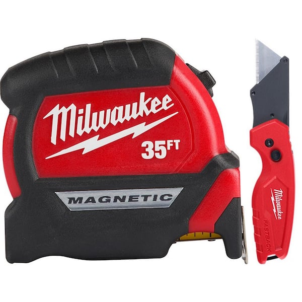Milwaukee 35 ft. x 1 in. Compact Magnetic Tape Measure with 15 ft. Reach and FASTBACK Compact Folding Utility Knife