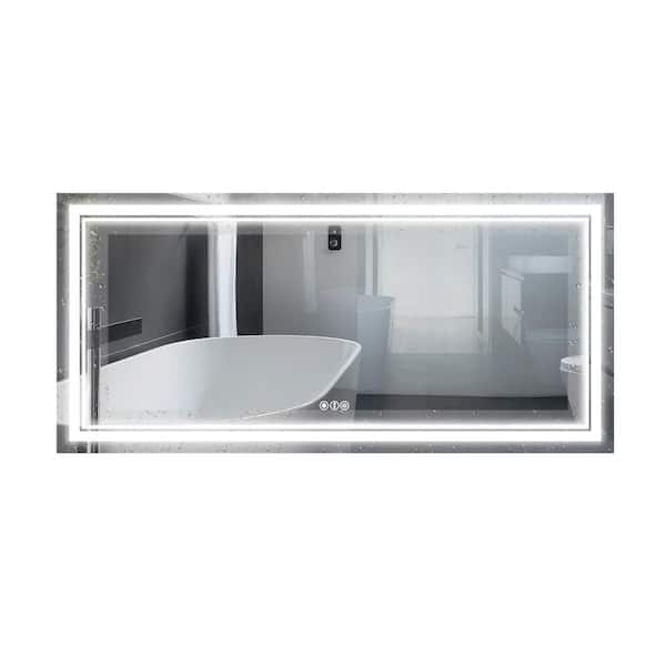 ANGELES HOME 60 in. W x 30 in. H Rectangular Frameless Anti-Fog LED Wall-Mounted Bathroom Vanity Mirror in Silver