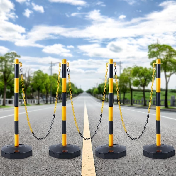 Traffic Delineator Post Cones Adjustable, Traffic Safety Delineator Barrier with Fillable Base 8 ft. Chain(4-Pieces)