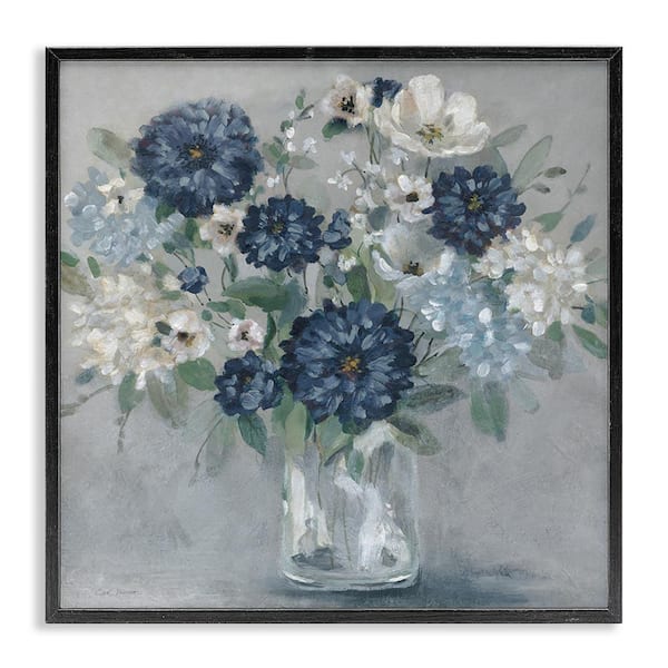 Blue Mums Mixed Bouquet by Carol Robinson Black Framed Nature Giclee Art Print 17 in. x 17 in.