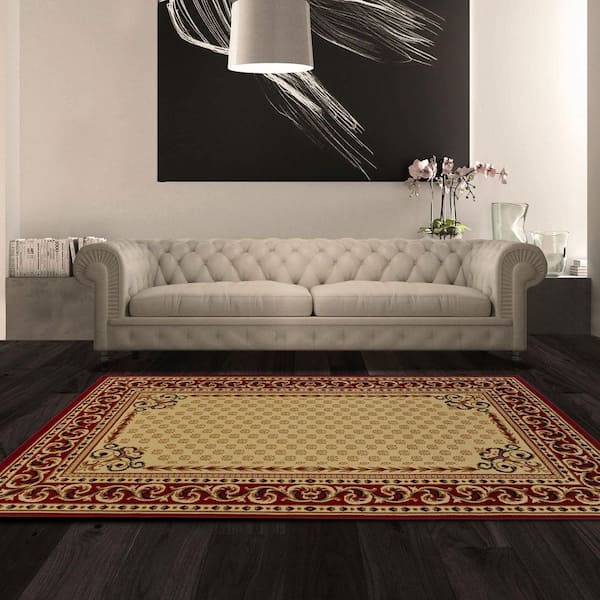 Longfield Ivory 5 ft. x 8 ft. Rectangle Border Floral Oriental Polypropylene Area Rug