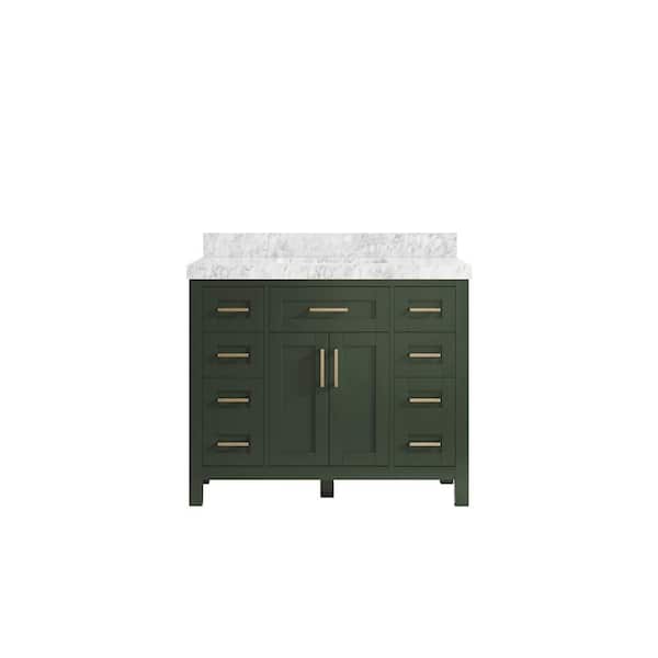 Willow Collections Cambridge 42 in. W x 22 in. D x 36 in. H Bath Vanity in Pewter Green with 2 in Carrara Marble Top