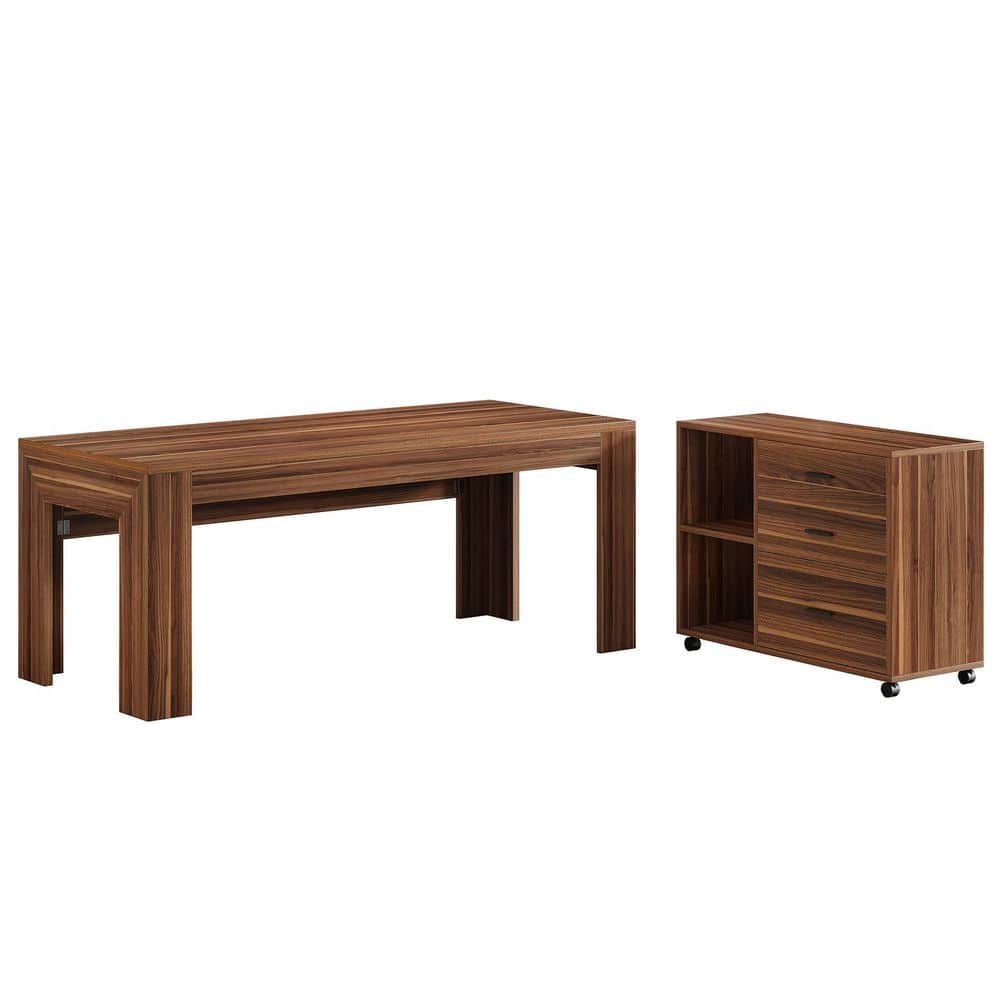 Lanita 63 in. L Shaped Light Walnut Wood 3-Drawer Executive Desk with Rolling File Cabinet Combo for Home Office price history on PriceWatchPro