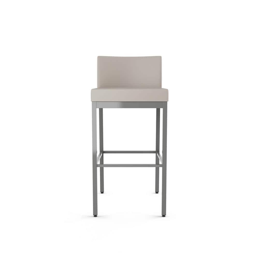 White Leather and Wood Swivel Bar Stool with Metal Frame