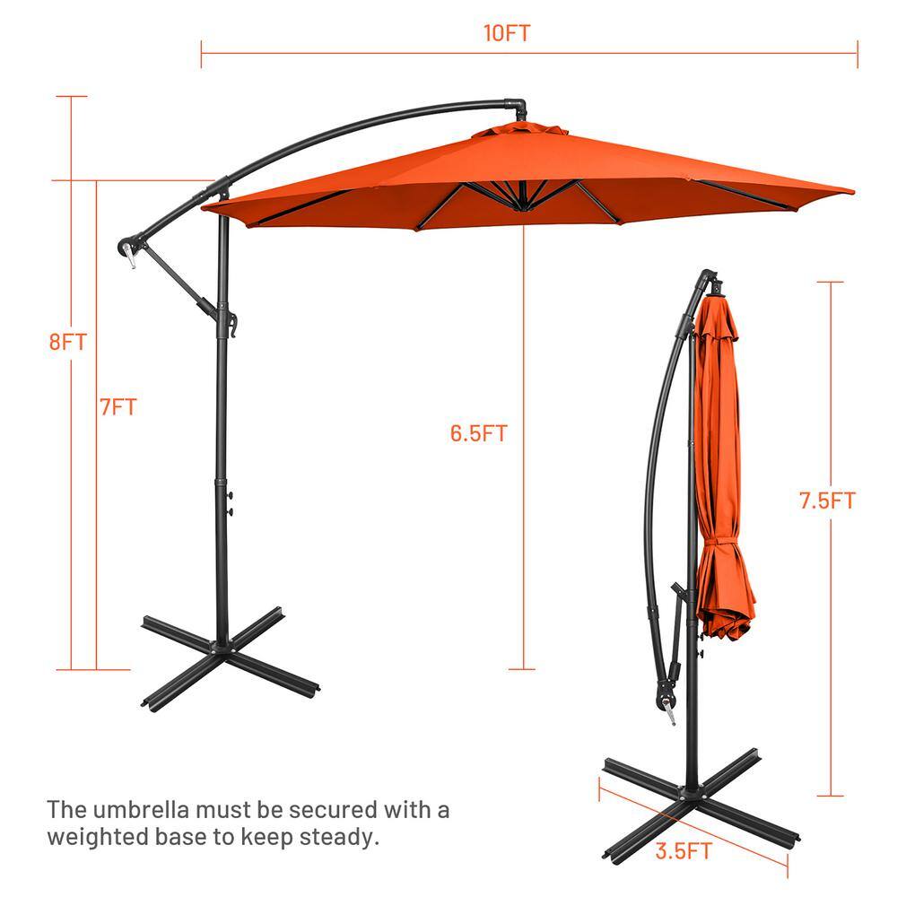 10' Orange Polyester Patio Offset Umbrella with Iron Frame