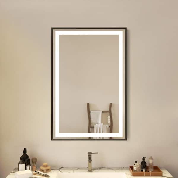 WOODSAM 24 in. W x 36 in. H Rectangular Framed LED Light Anti-Fog Wall Bathroom Vanity Mirror Front-Lit and Backlit