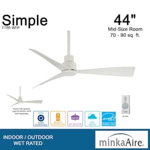 Simple 44 in. Indoor/Outdoor Flat White Ceiling Fan with Remote Control