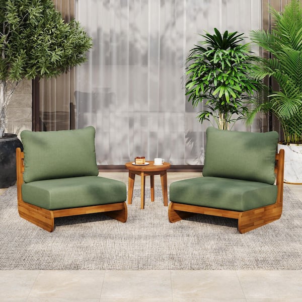 CHRISTOPHER KNIGHT HOME Liz Modern Teak Finish Solid Wood Patio Outdoor Lounge Chair with Green Cushions, Deep Seating, Set of 2