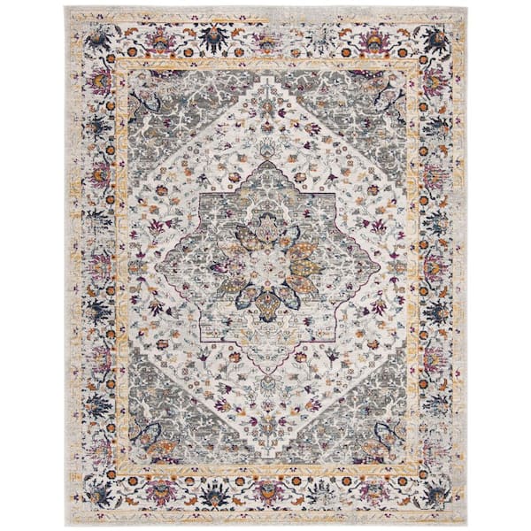 SAFAVIEH Evoke Ivory/Gray 9 ft. x 12 ft. Floral Medallion Area Rug